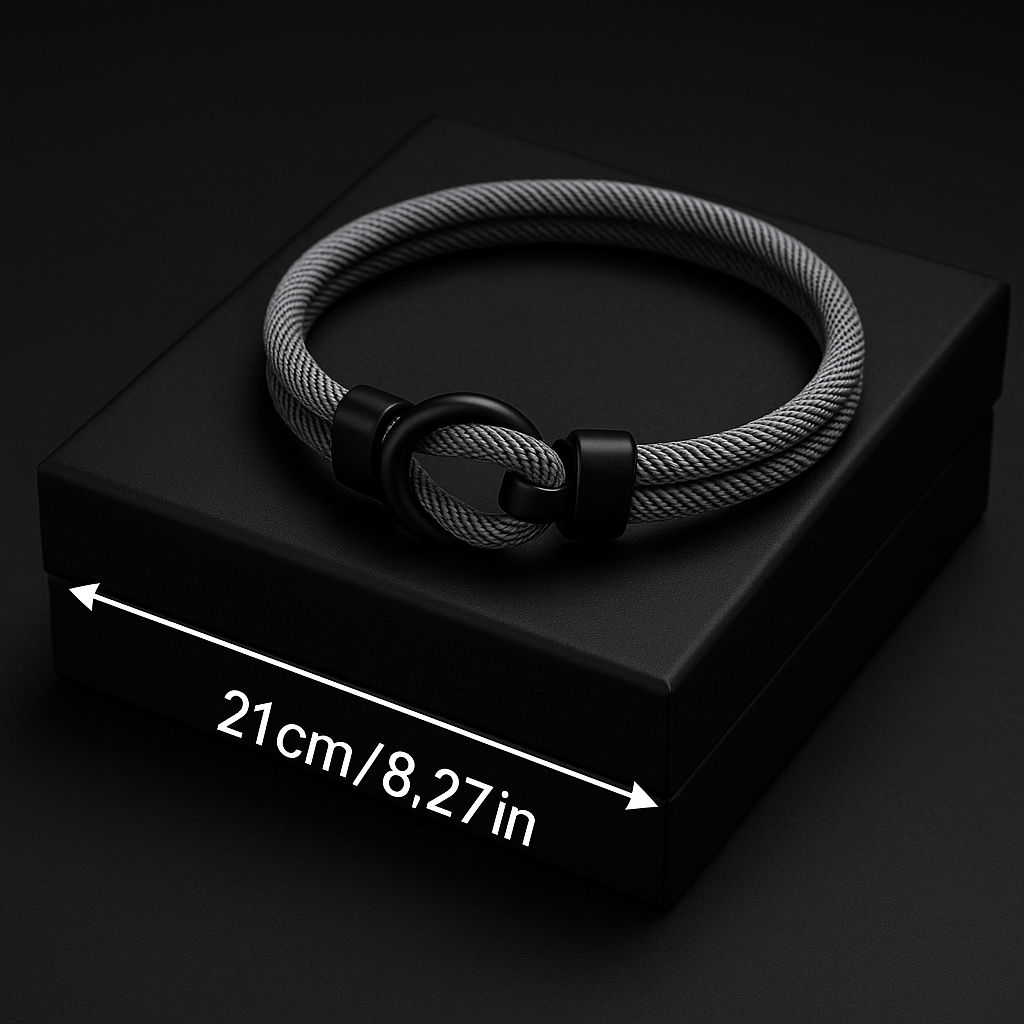 Gray Rope Bracelet – Minimalist Men’s Bracelet with Black Magnetic